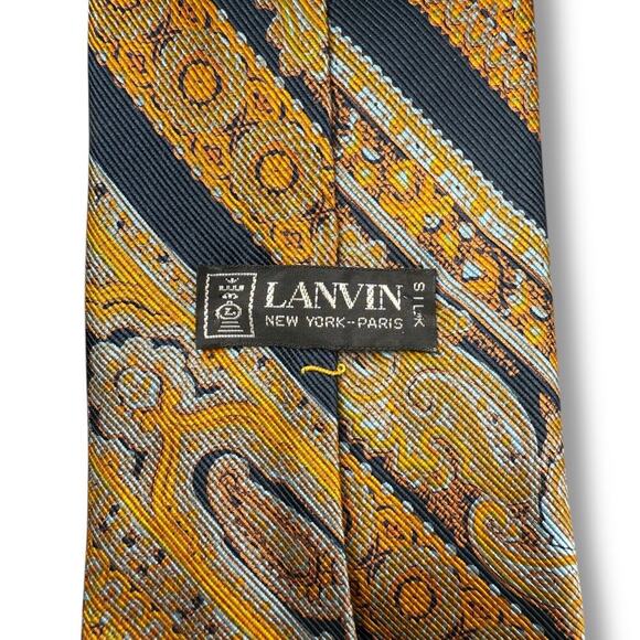 Vintage LANVIN Silk tie Black Yellow - Picture 4 of 6